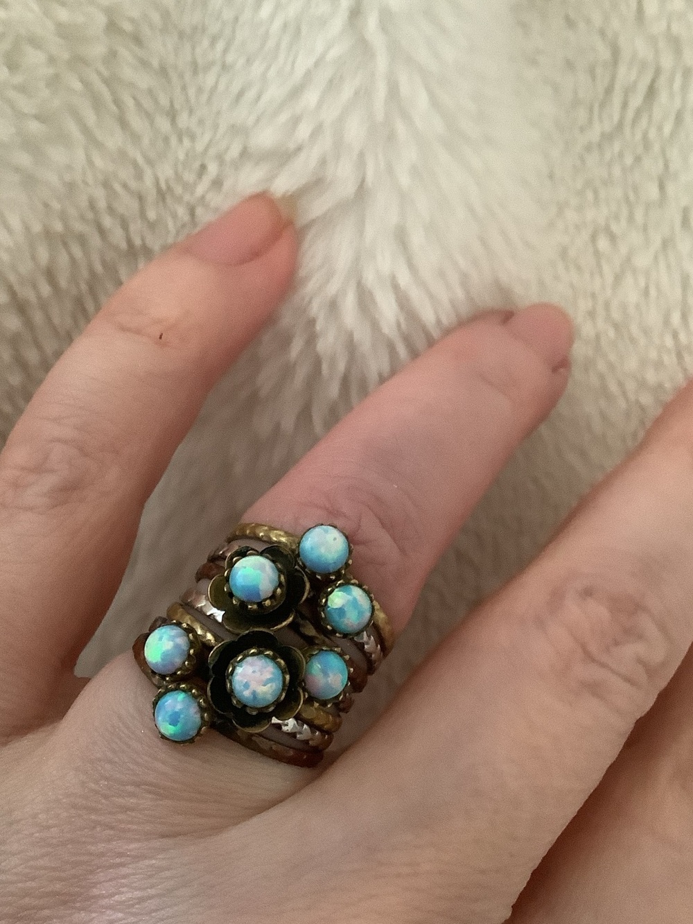 Blue fire Opal multi band ring Sz 6-6.45 - Picture 2 of 10
